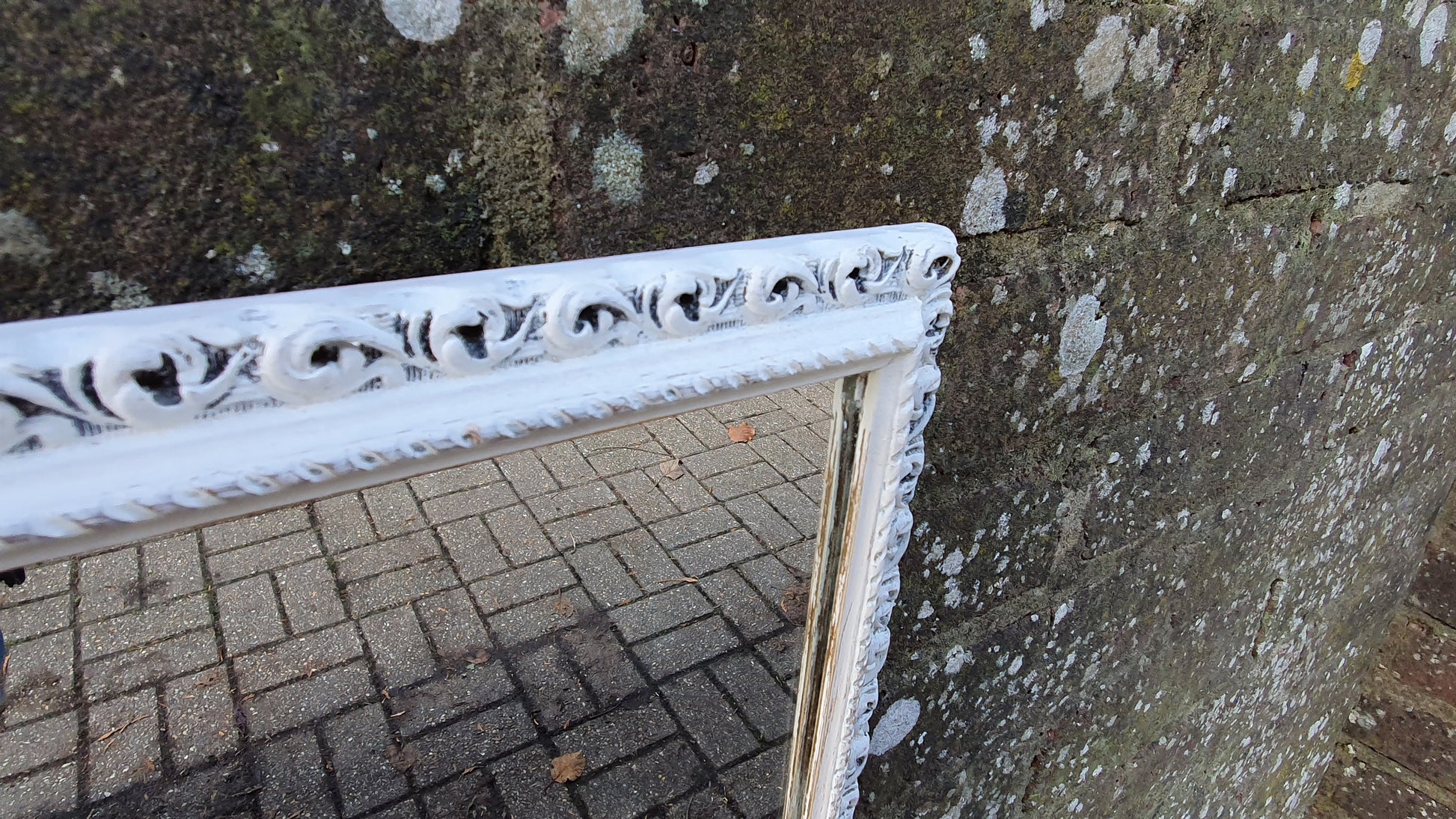 Vintage Pierced Painted Wall Mirror in Farrow and Ball Wimborne White.