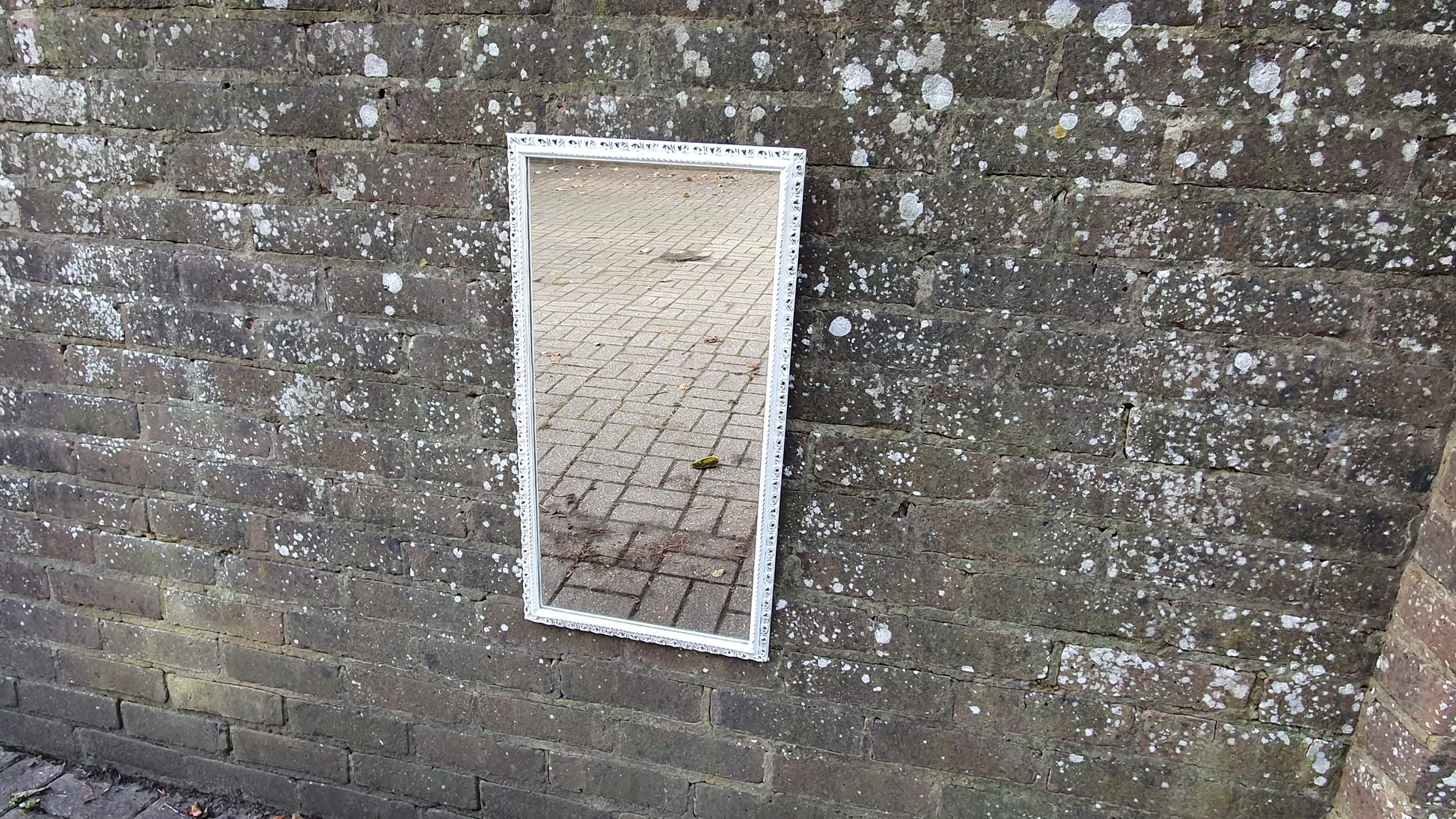 Vintage Pierced Painted Wall Mirror in Farrow and Ball Wimborne White.