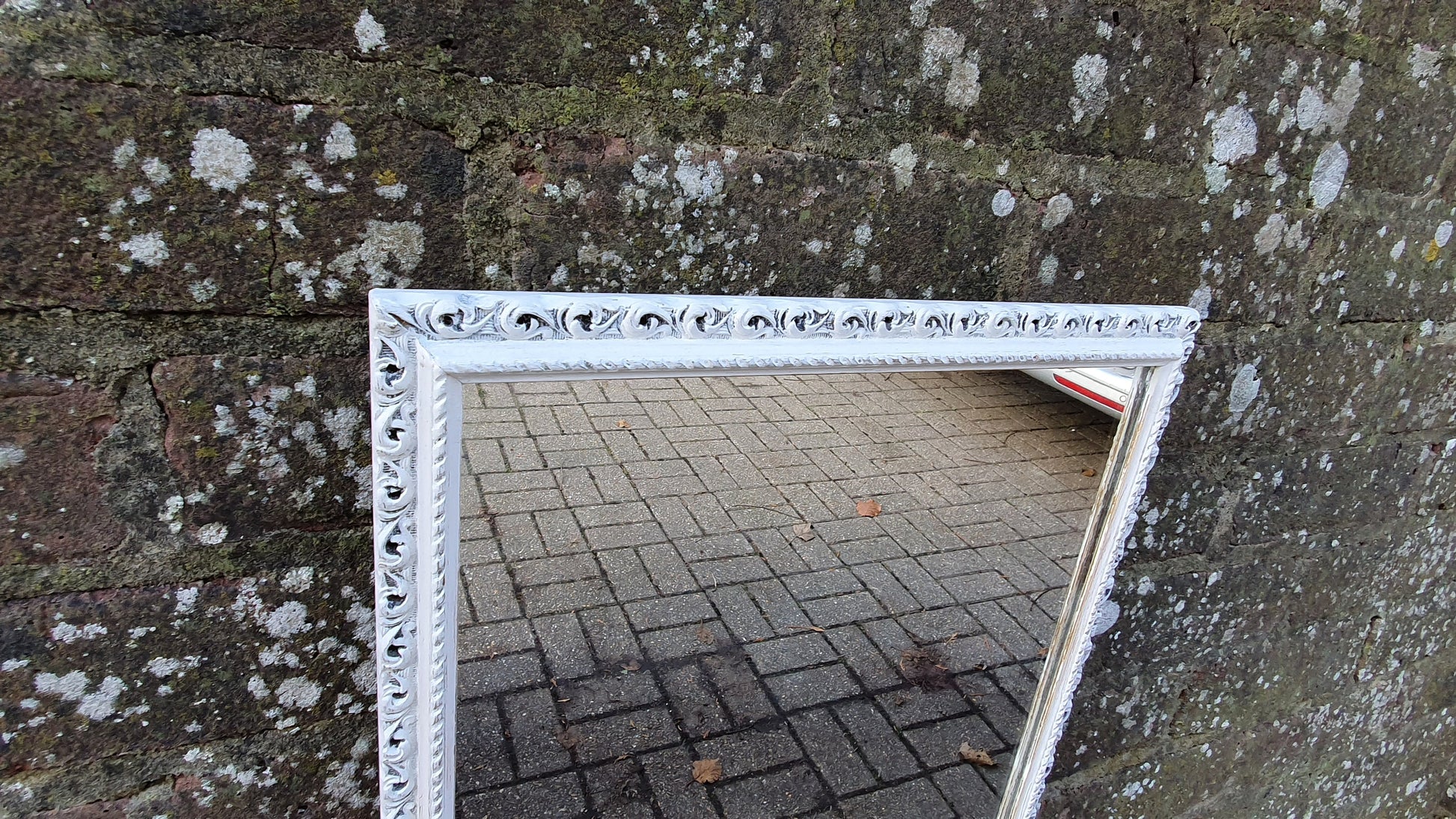 Vintage Pierced Painted Wall Mirror in Farrow and Ball Wimborne White.