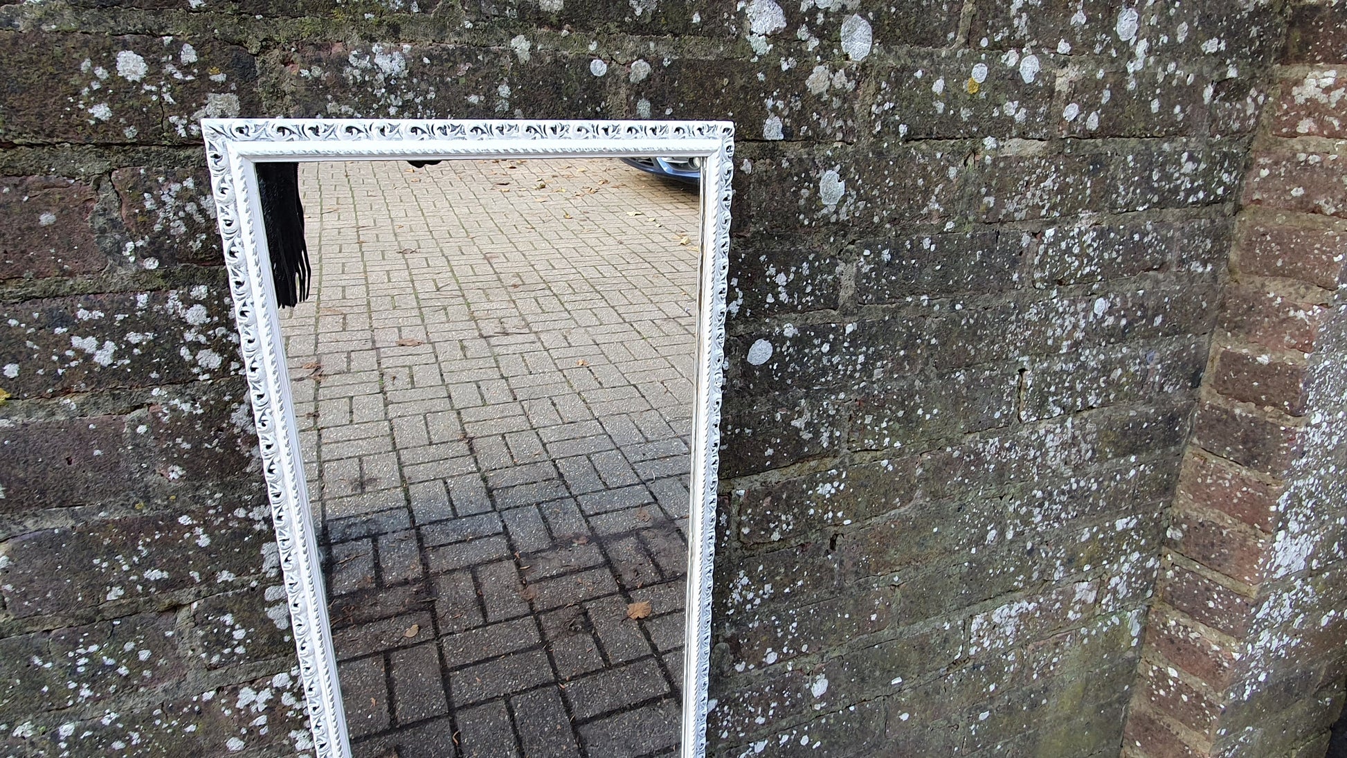 Vintage Pierced Painted Wall Mirror in Farrow and Ball Wimborne White.