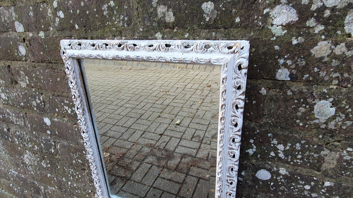 Vintage Pierced Painted Wall Mirror in Farrow and Ball Wimborne White.