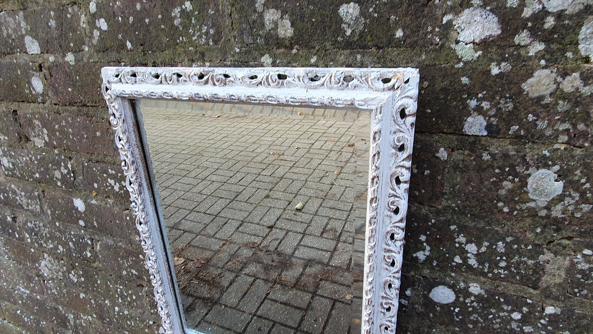 Vintage Pierced Painted Wall Mirror in Farrow and Ball Wimborne White.