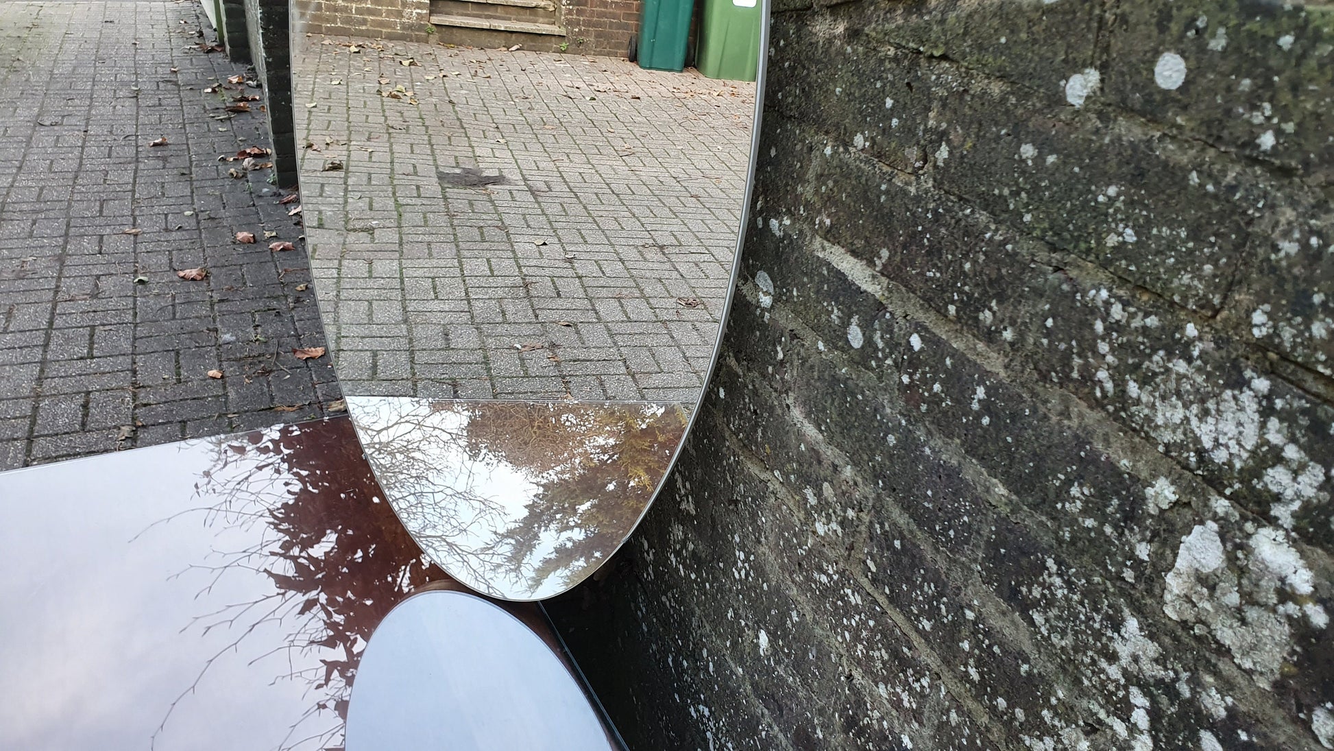 Frameless Oval Imposing Vintage Retro 1970s Rare Floating Mirror.