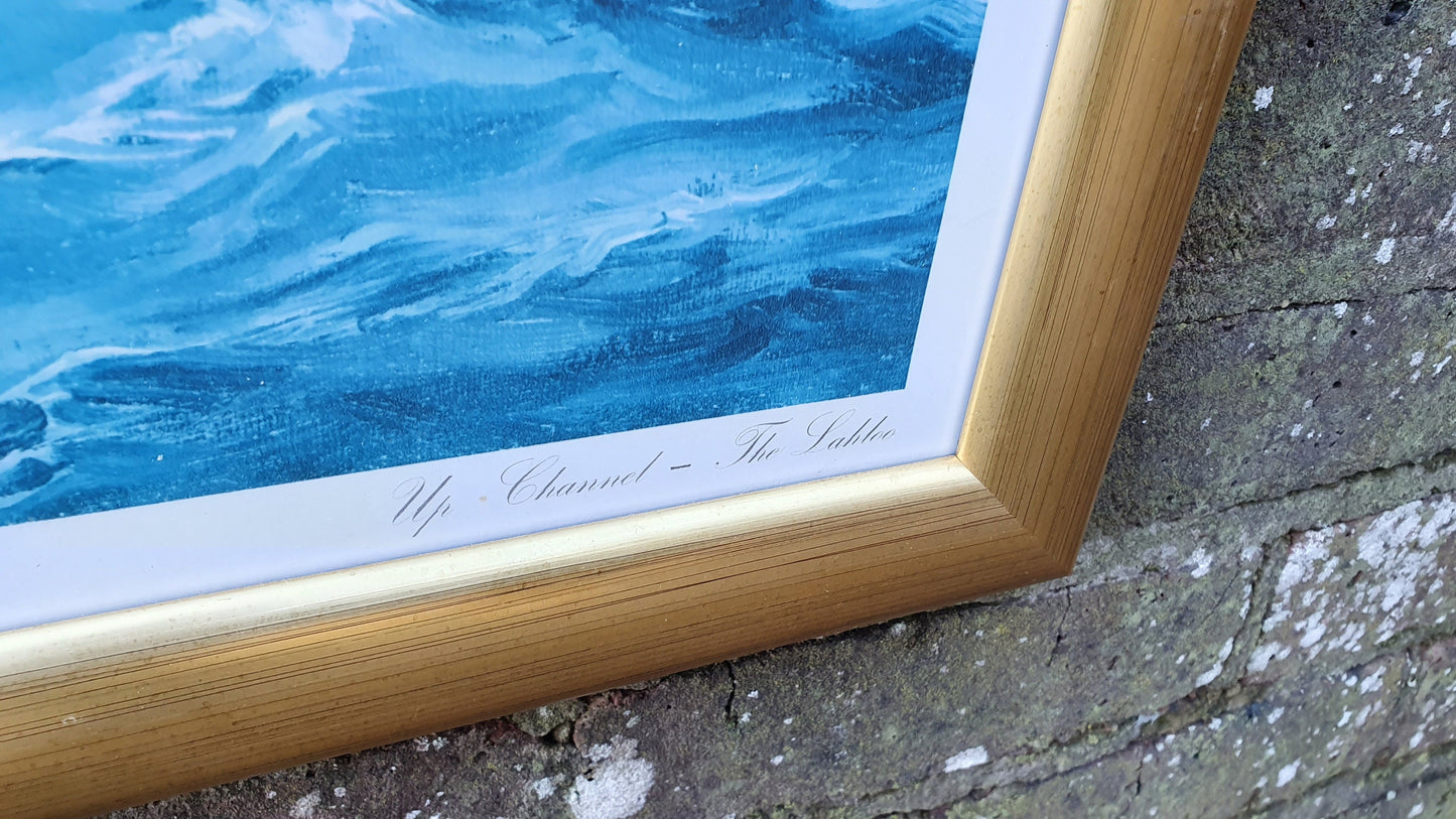 Large Vintage Print of Ship Up Channel, The Lahloo Print by Montague Dawson c1973.