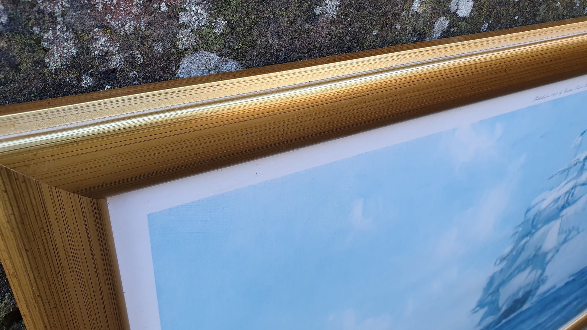 Large Vintage Print of Ship Up Channel, The Lahloo Print by Montague Dawson c1973.