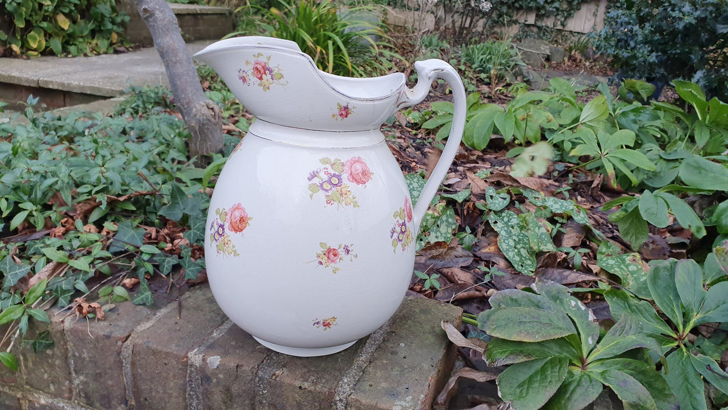 Vintage 1920’s Ewer Huge Jug From Jug and Basin Set Floral Flower Still Life Decoration ‘Gloucester’ Large Vase.