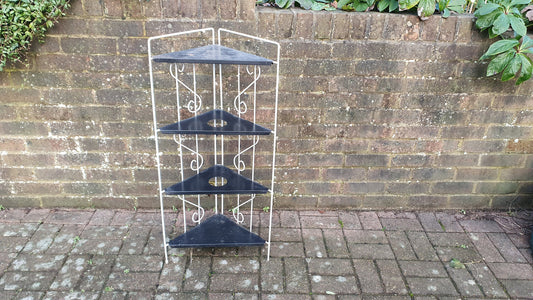 Quirky Vintage Retro Metal Corner Shelves Unit in Black and White.
