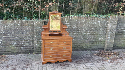 Vintage Edwardian Grand Dressing Table Satin Wood Walnut Drawers Mirror