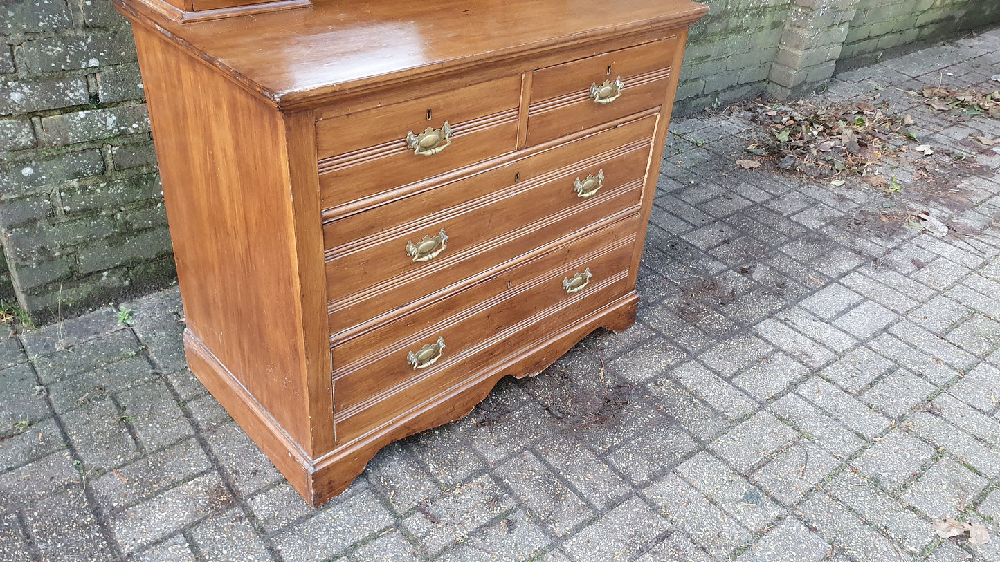 Vintage Edwardian Grand Dressing Table Satin Wood Walnut Drawers Mirror