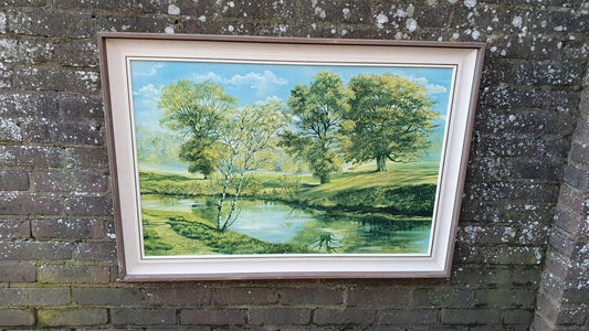 Splendid 1970’s E Kruger Print Sunny Forest Gentle Waterfalls European Landscape.