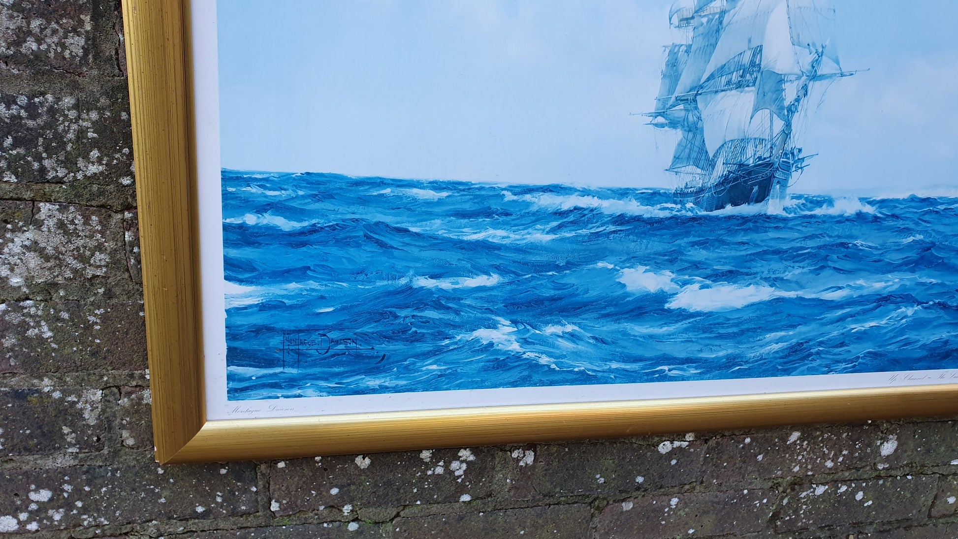 Large Vintage Print of Ship Up Channel, The Lahloo Print by Montague Dawson c1973.