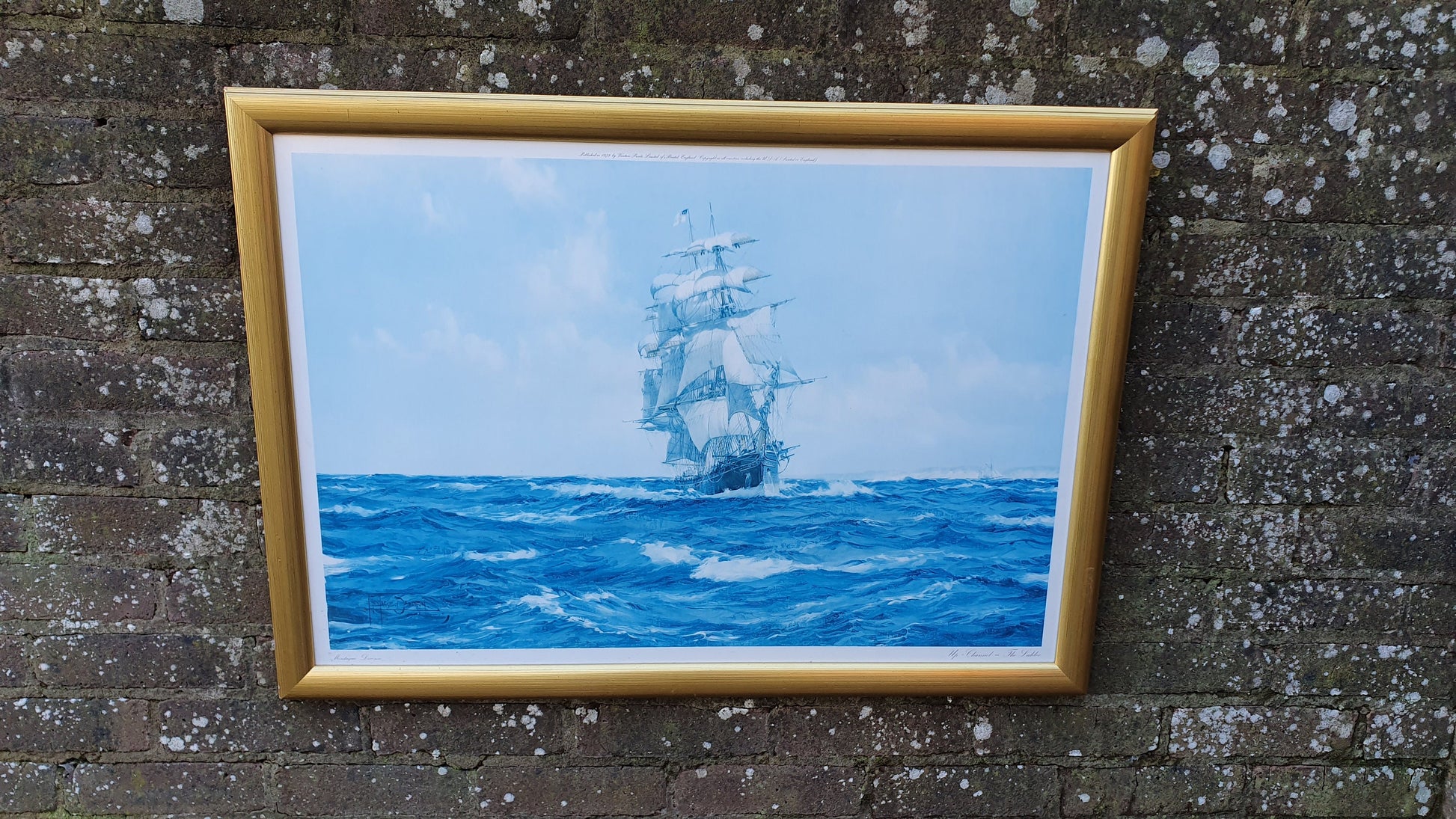 Large Vintage Print of Ship Up Channel, The Lahloo Print by Montague Dawson c1973.