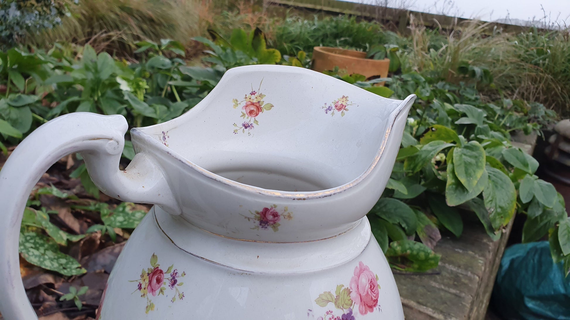 Vintage 1920’s Ewer Huge Jug From Jug and Basin Set Floral Flower Still Life Decoration ‘Gloucester’ Large Vase.