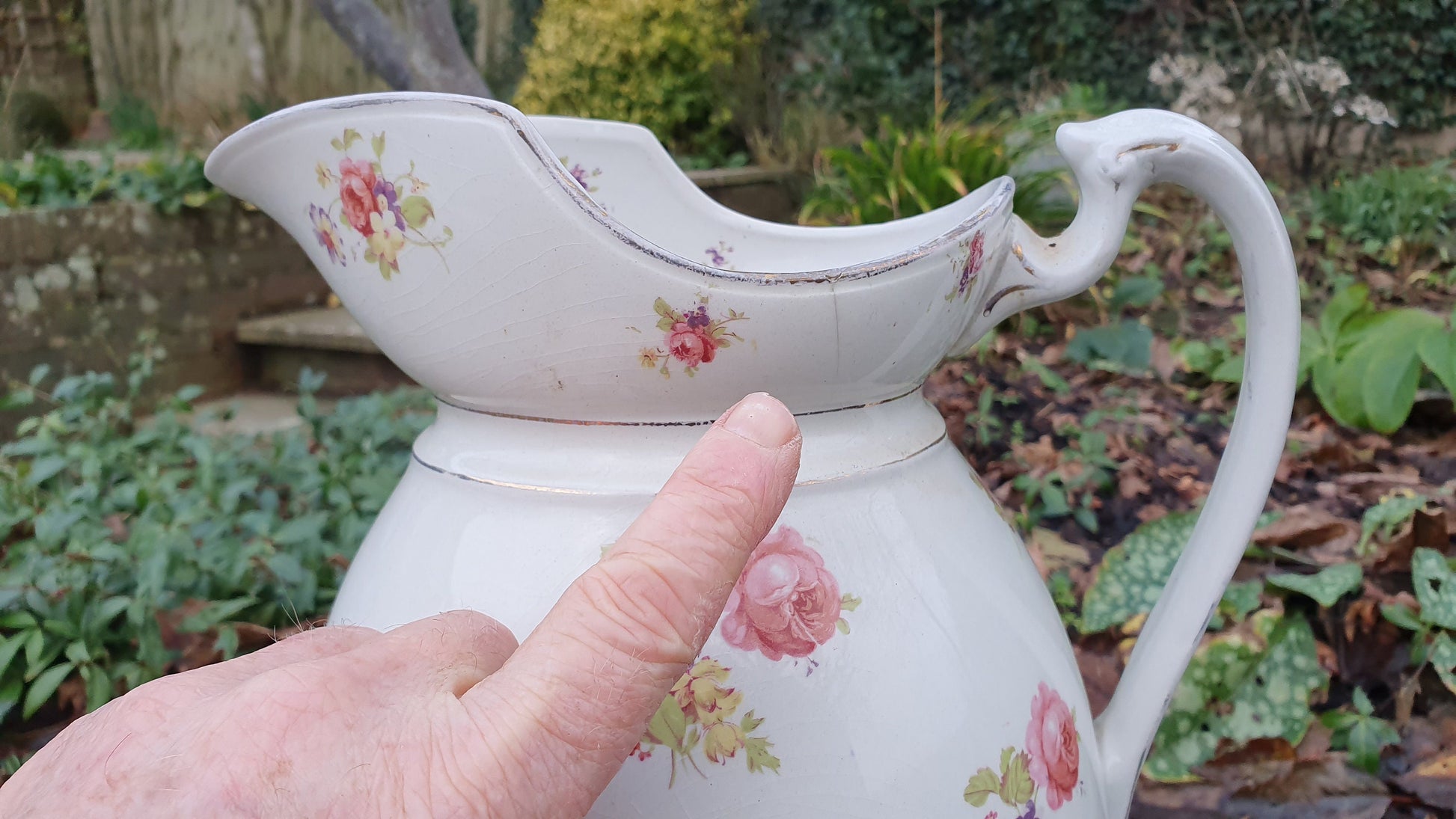 Vintage 1920’s Ewer Huge Jug From Jug and Basin Set Floral Flower Still Life Decoration ‘Gloucester’ Large Vase.