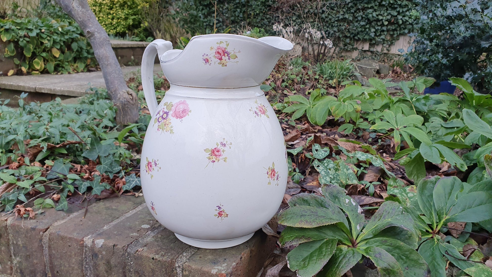 Vintage 1920’s Ewer Huge Jug From Jug and Basin Set Floral Flower Still Life Decoration ‘Gloucester’ Large Vase.