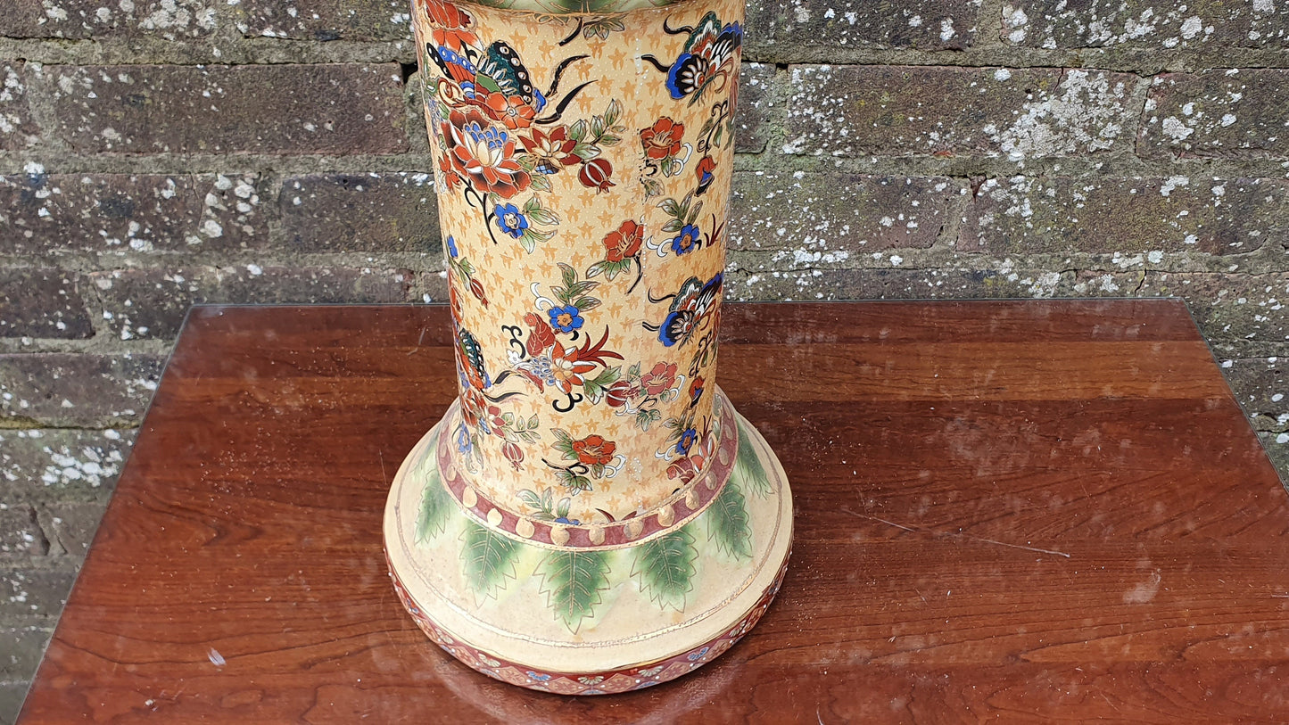 Vintage Oriental Ceramic Chinese Plant Stand Decorative Column