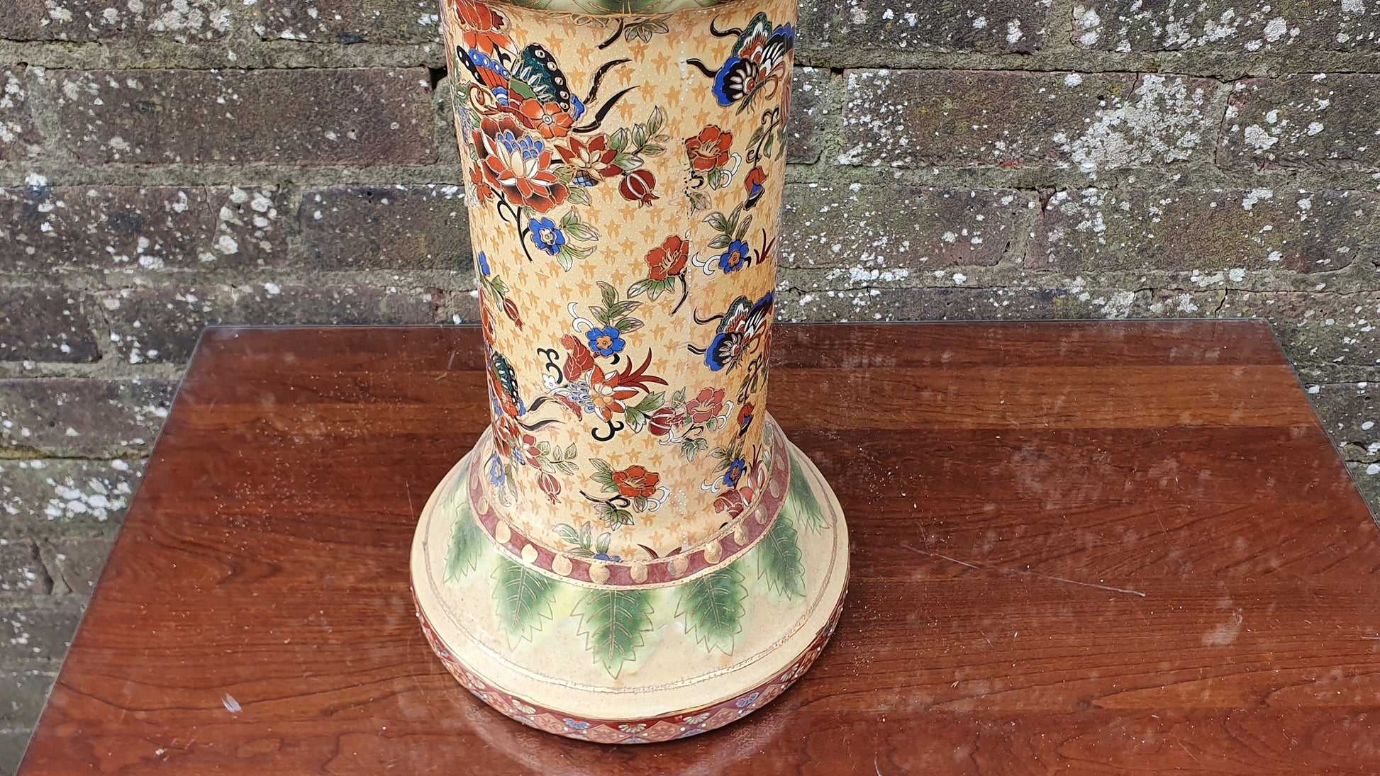 Vintage Oriental Ceramic Chinese Plant Stand Decorative Column