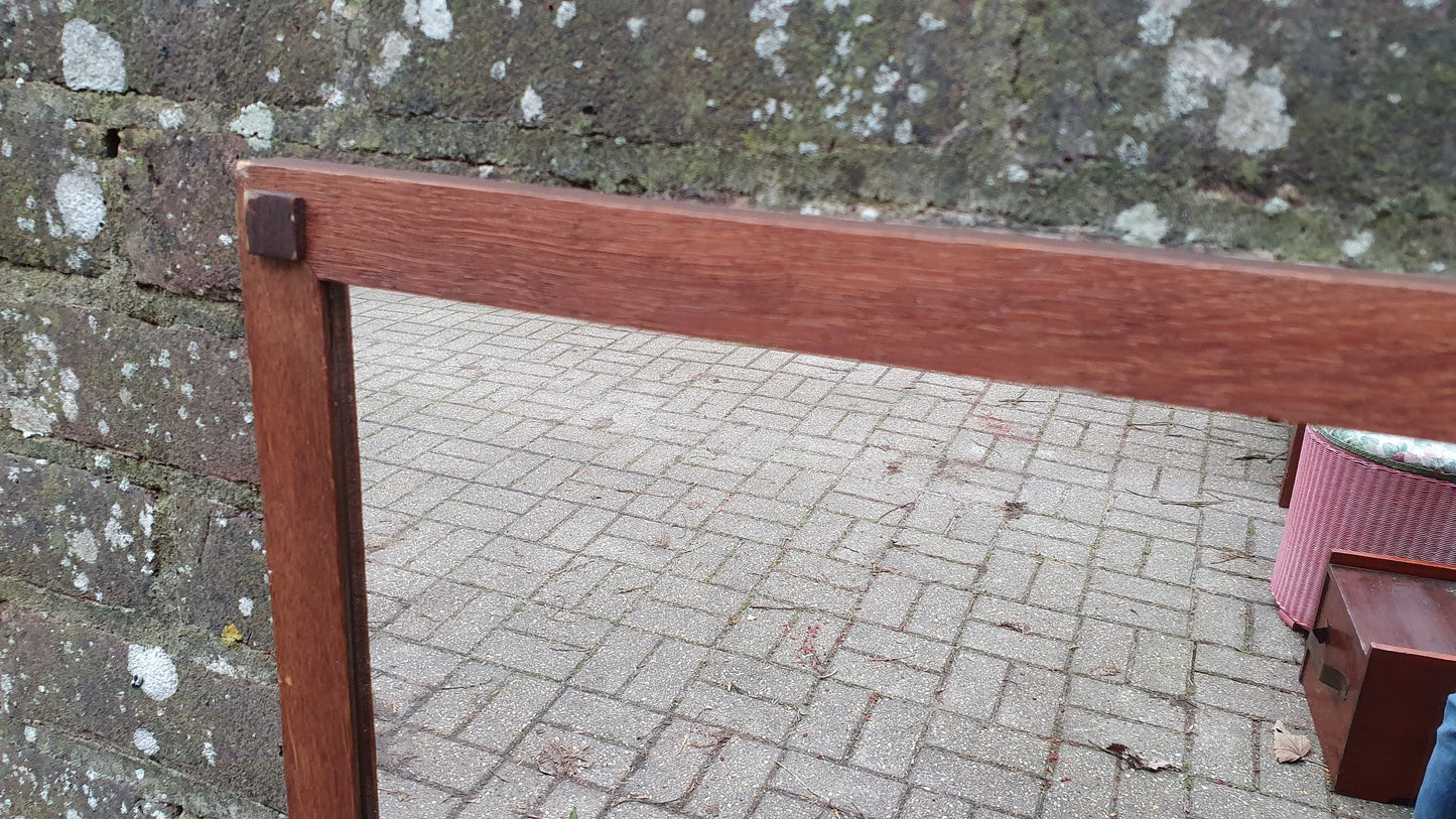 Vintage Oak Wall Mirror Bevelled Glass.