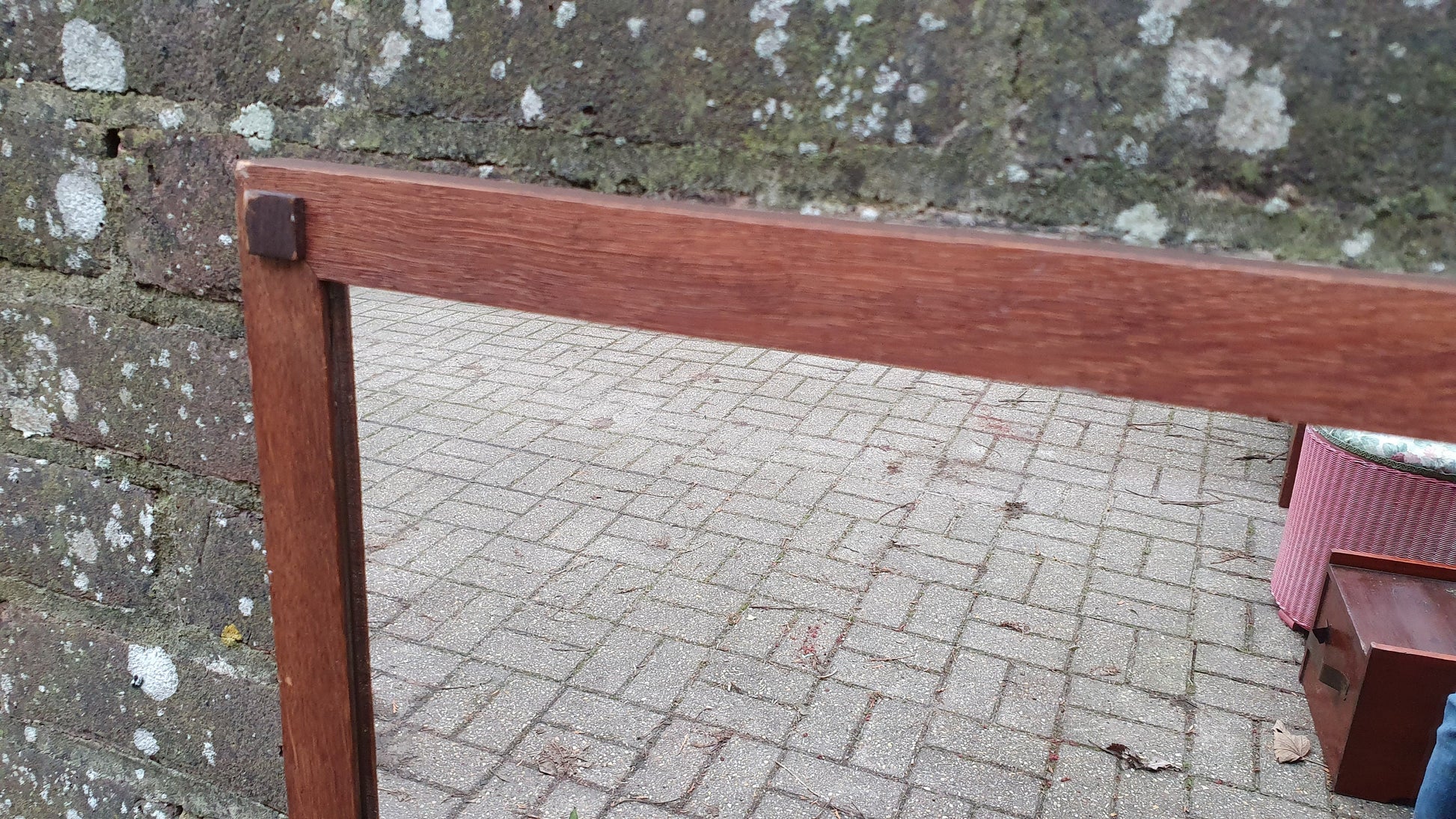 Vintage Oak Wall Mirror Bevelled Glass.