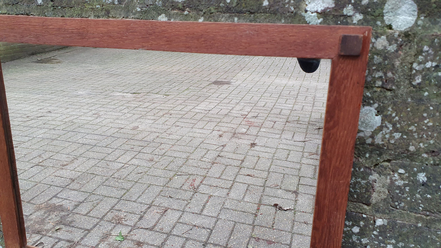 Vintage Oak Wall Mirror Bevelled Glass.