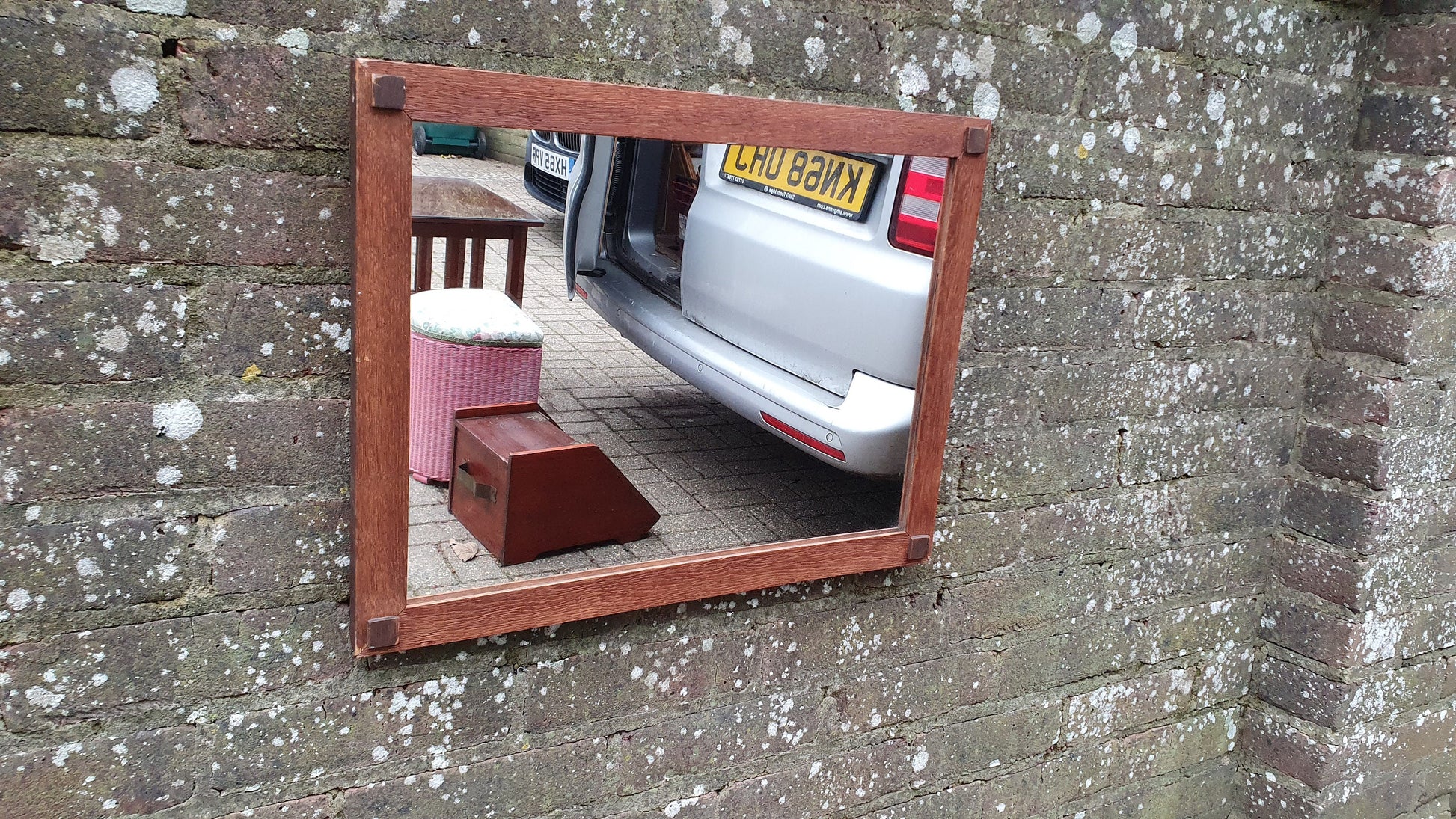 Vintage Oak Wall Mirror Bevelled Glass.