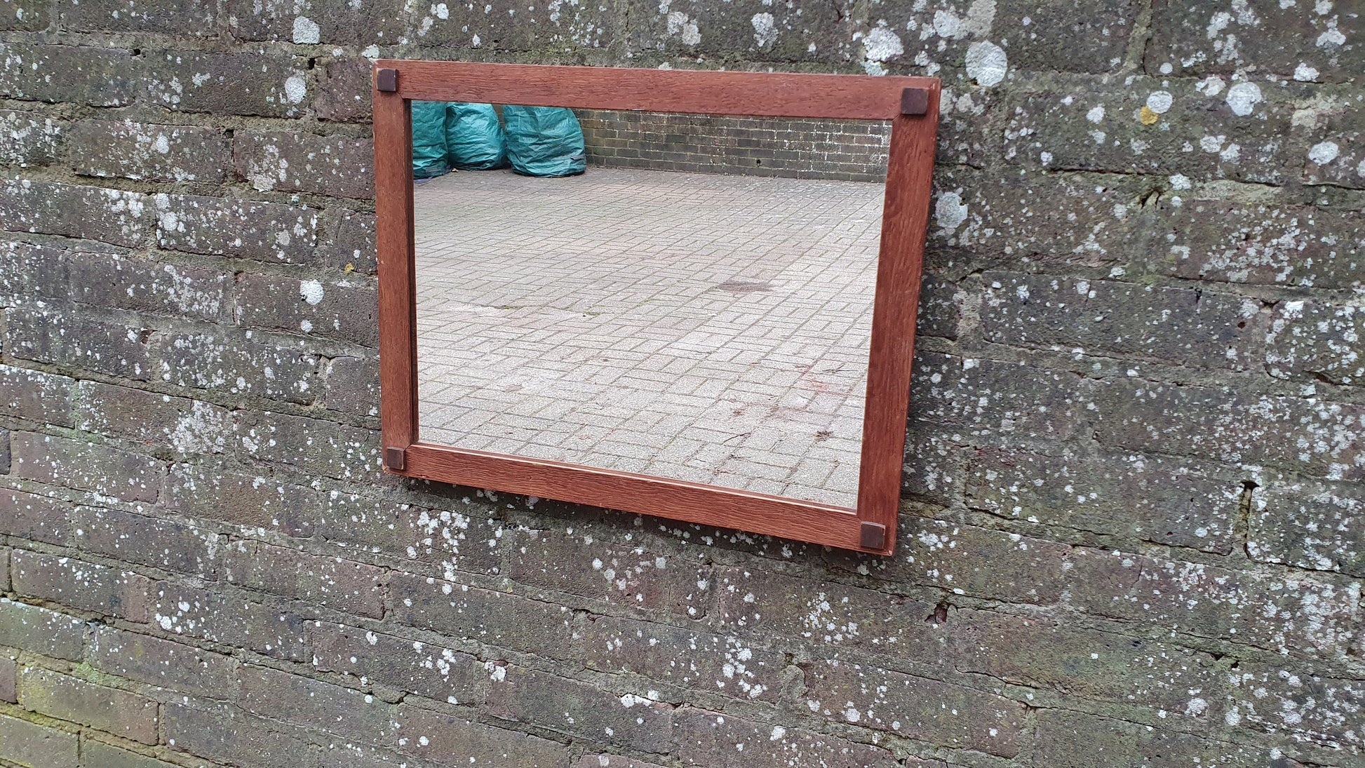 Vintage Oak Wall Mirror Bevelled Glass.