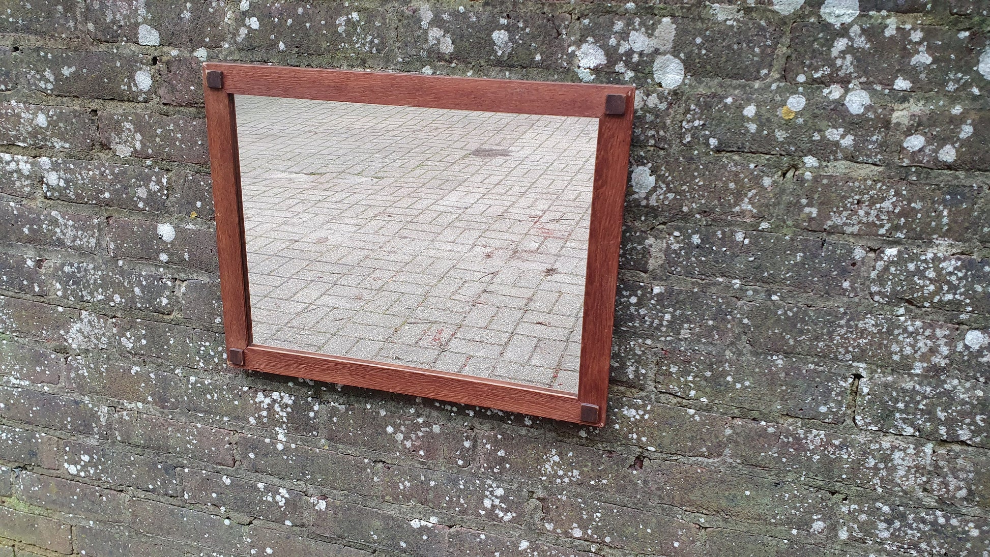 Vintage Oak Wall Mirror Bevelled Glass.