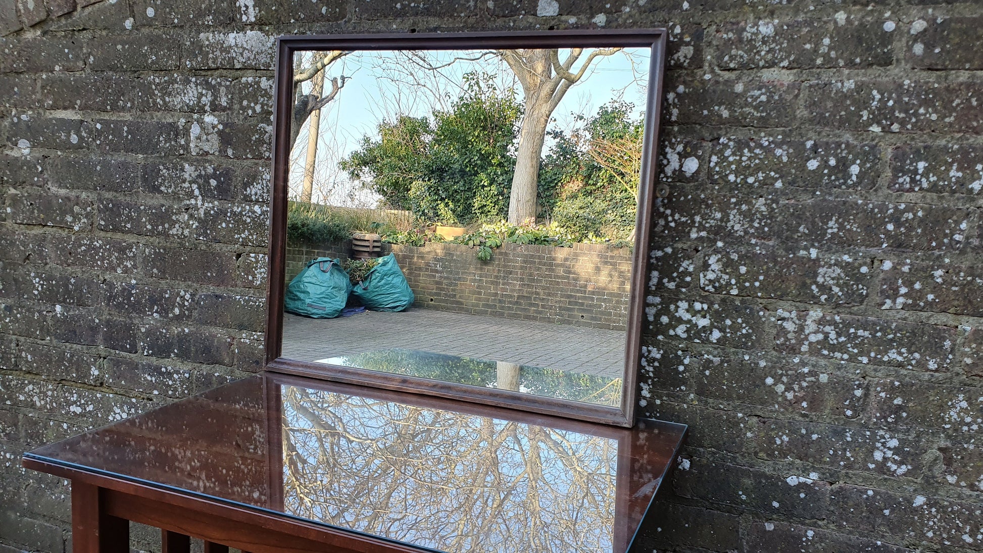 Vintage Retro Teak Wall Mirror Stag