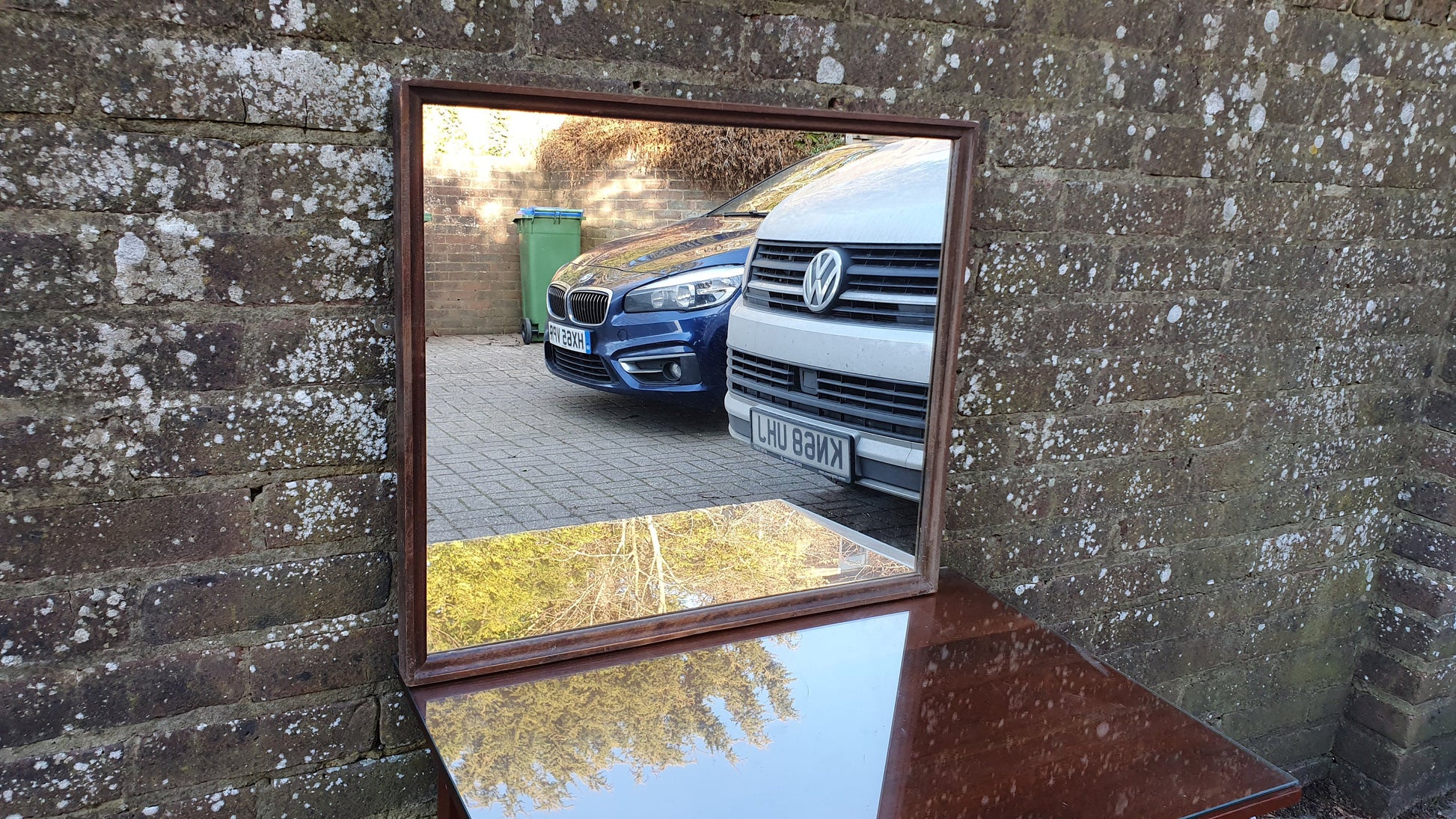 Vintage Retro Teak Wall Mirror Stag