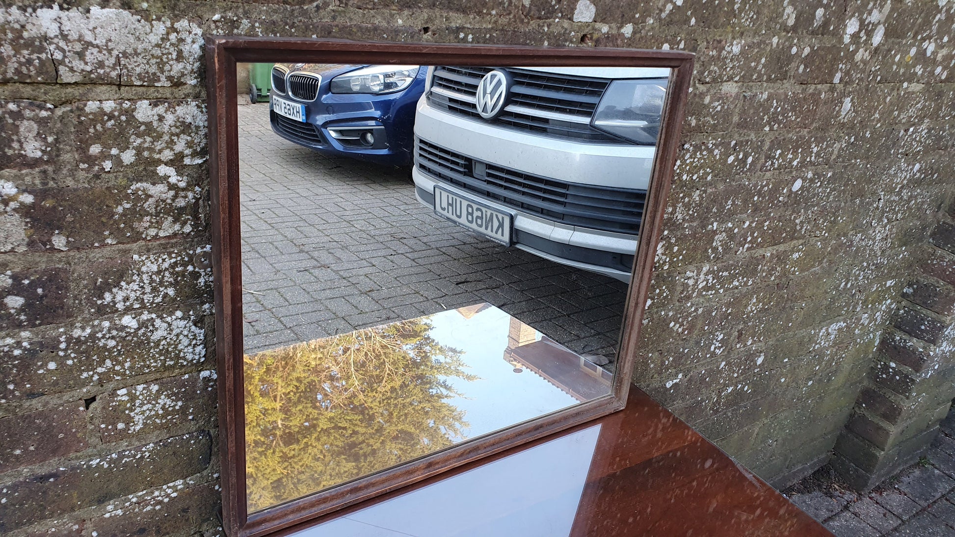 Vintage Retro Teak Wall Mirror Stag