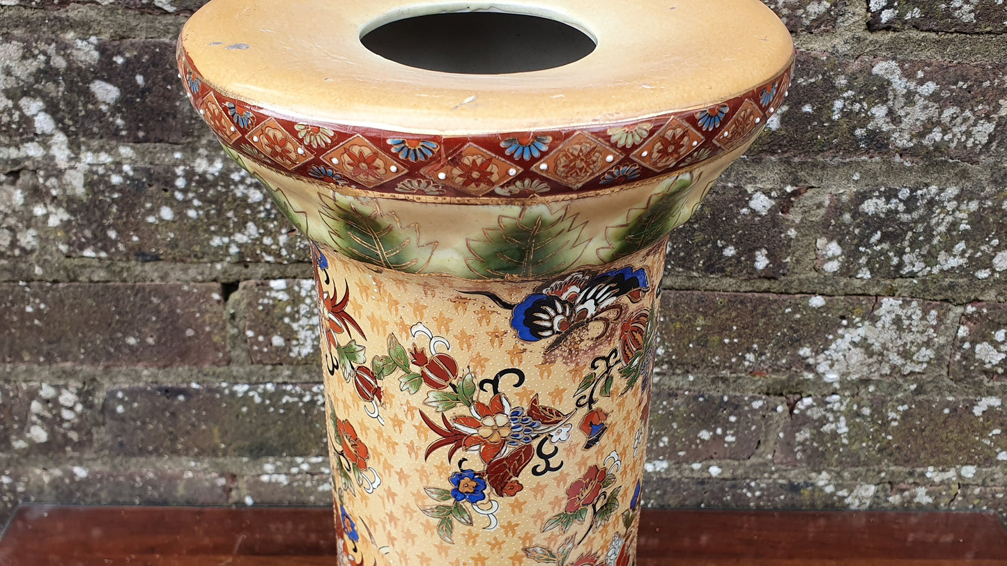 Vintage Oriental Ceramic Chinese Plant Stand Decorative Column