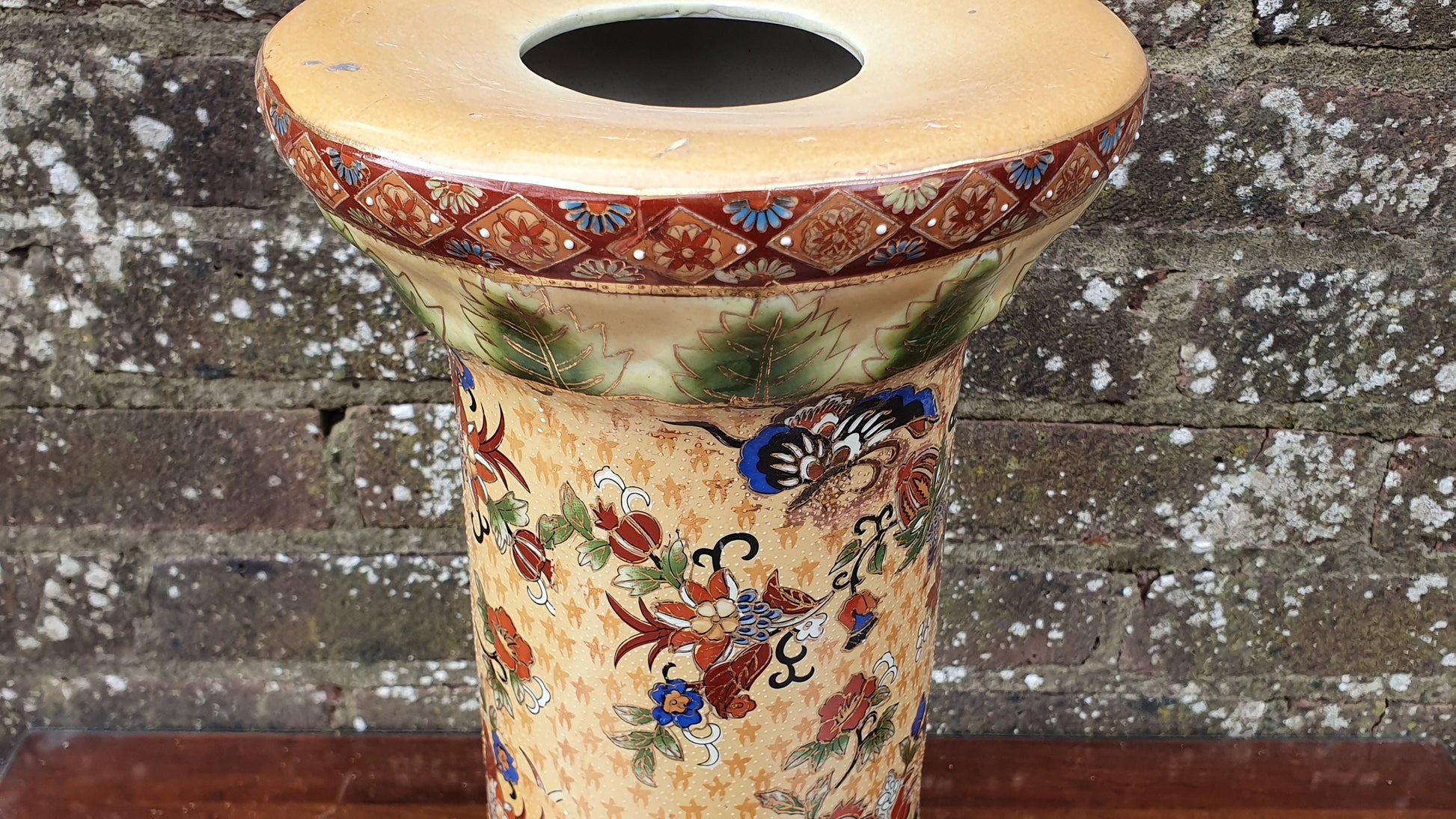 Vintage Oriental Ceramic Chinese Plant Stand Decorative Column