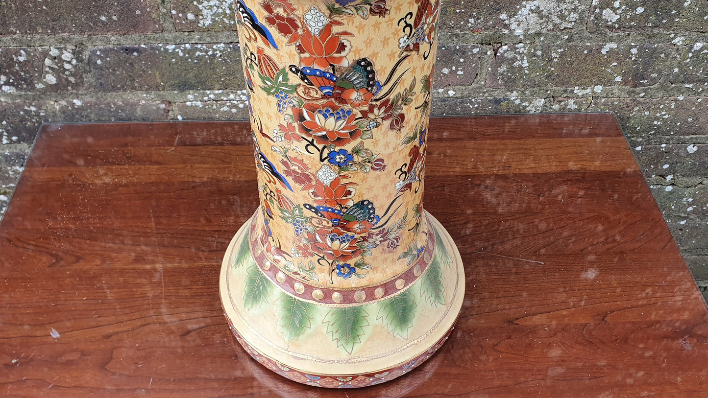 Vintage Oriental Ceramic Chinese Plant Stand Decorative Column