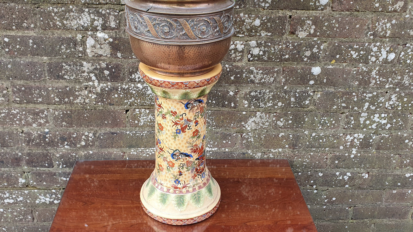 Vintage Oriental Ceramic Chinese Plant Stand Decorative Column