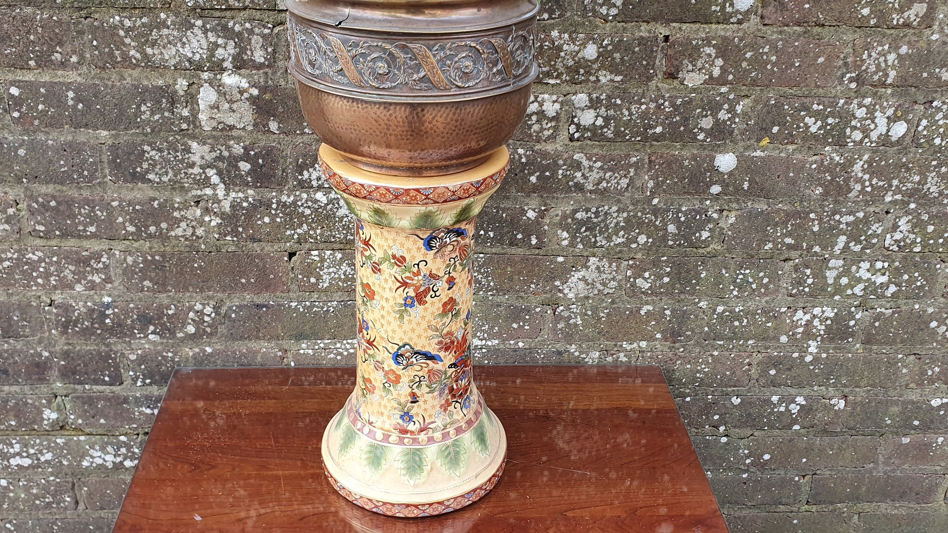 Vintage Oriental Ceramic Chinese Plant Stand Decorative Column