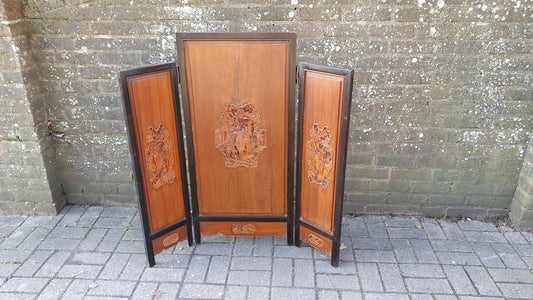 Large Vintage Victorian Hardwood Oriental Carved Fire Screen Fireplace Decorative 107 x 104 cm