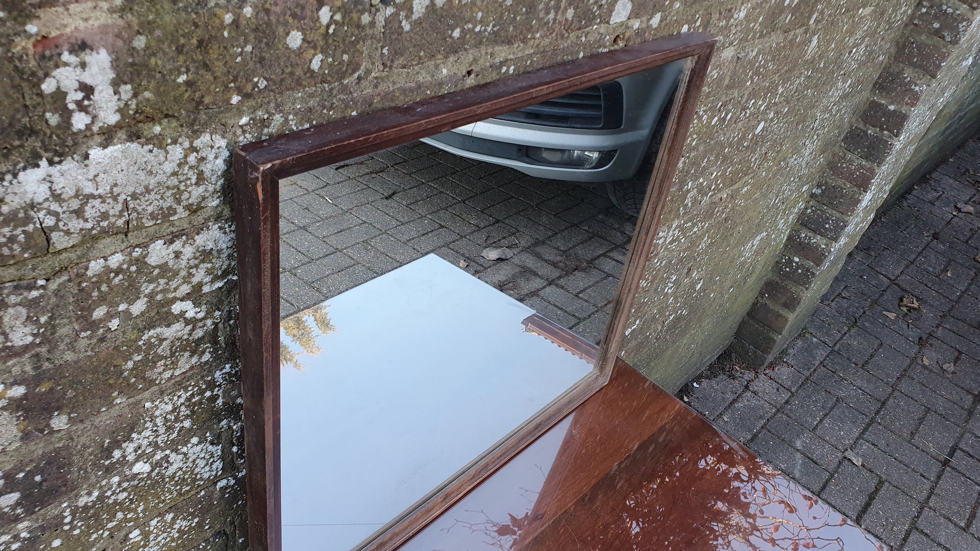 Vintage Retro Teak Wall Mirror Stag