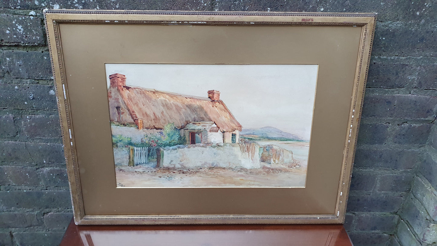 Vintage Original Large Watercolour of a Cottage.