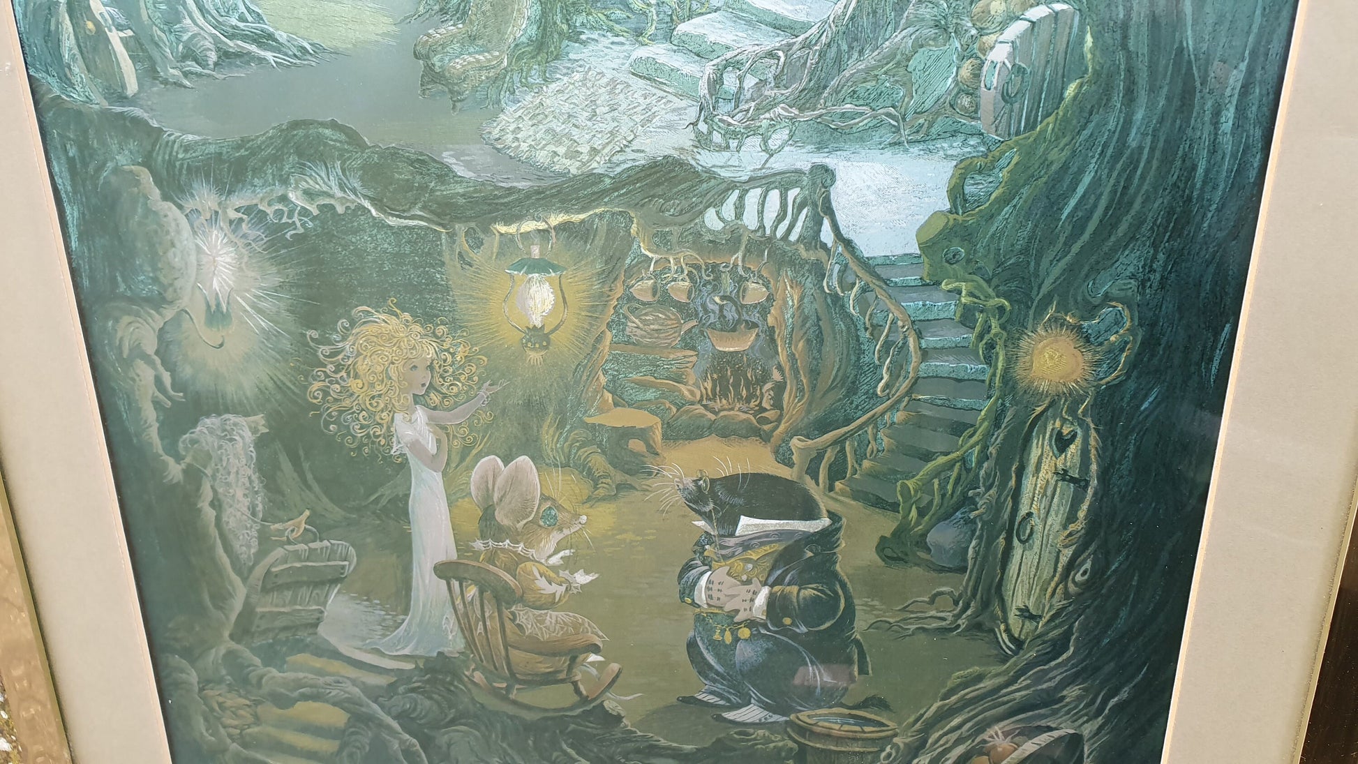 Large Fantasy Print A World Inside A Hollow Tree Silver Tinted Reflective Beatrix Potter Style