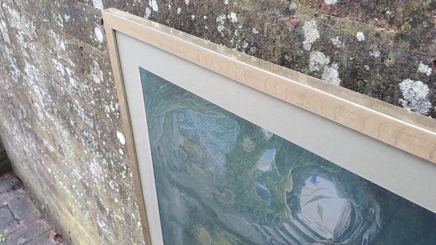 Large Fantasy Print A World Inside A Hollow Tree Silver Tinted Reflective Beatrix Potter Style