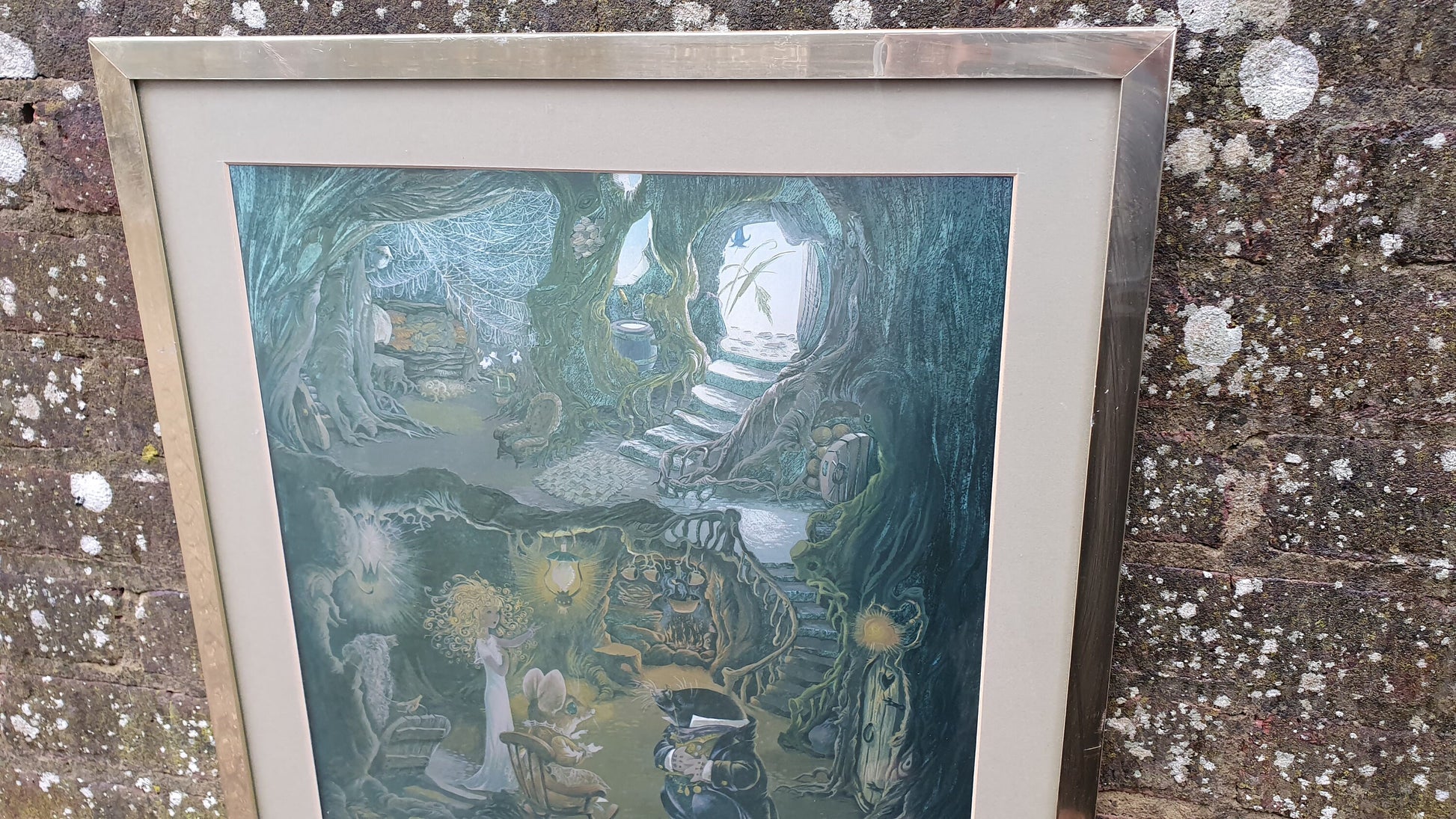 Large Fantasy Print A World Inside A Hollow Tree Silver Tinted Reflective Beatrix Potter Style