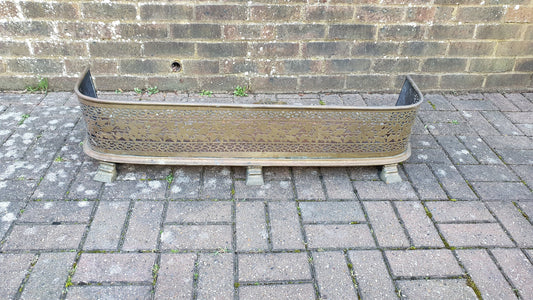 Large Imposing Pierced Brass Victorian Fender Fire Guard Vintage Fireplace