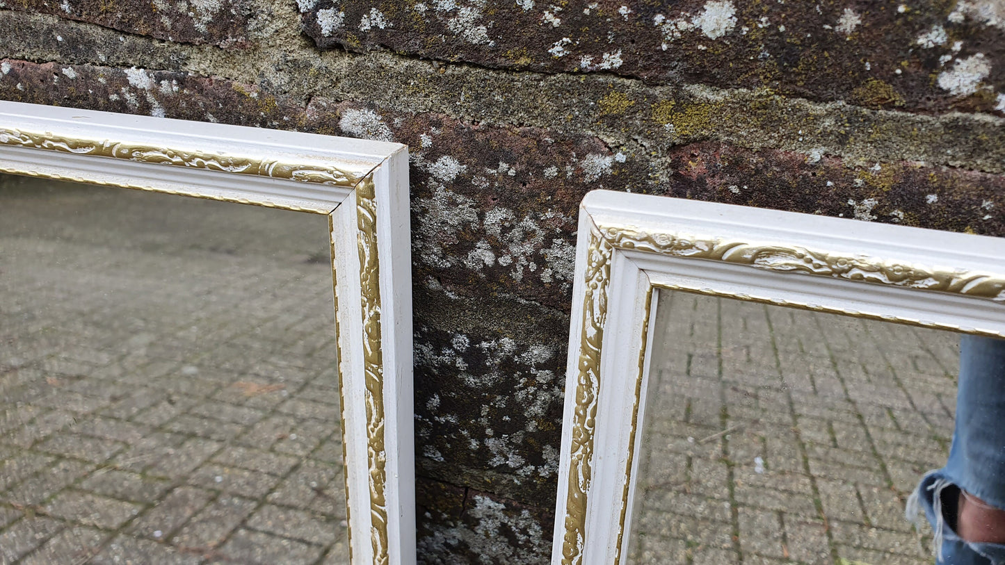 Pair of Large and Long 1970’s Vintage White and Gold Wall Mirrors Mirror 93 x 34 cm