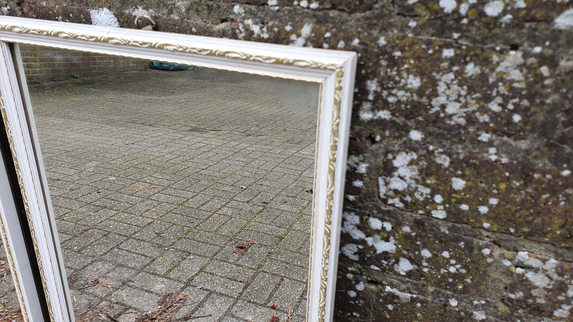 Pair of Large and Long 1970’s Vintage White and Gold Wall Mirrors Mirror 93 x 34 cm