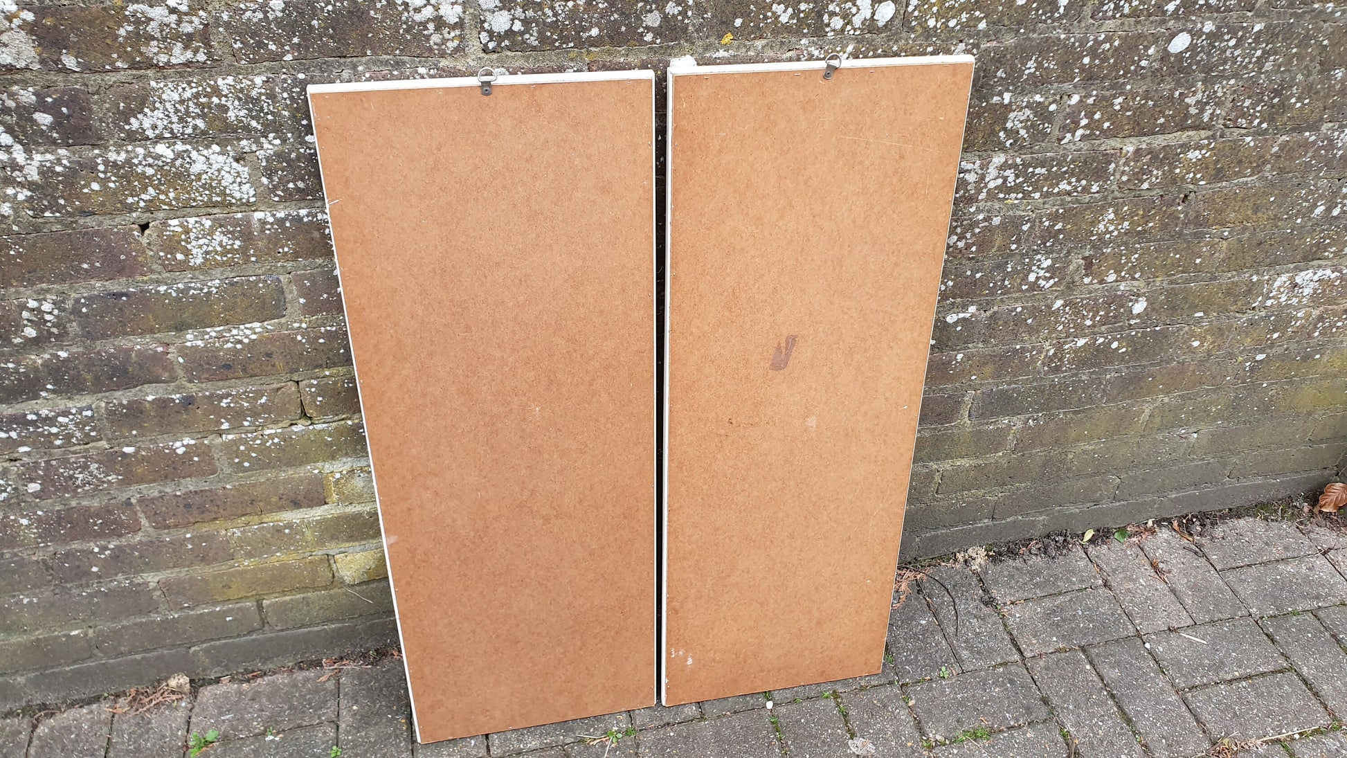 Pair of Large and Long 1970’s Vintage White and Gold Wall Mirrors Mirror 93 x 34 cm