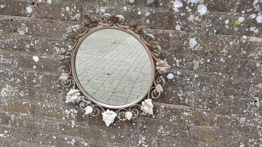 Classic Leaf Metal Vintage Retro1960’s Round Decorative Wall Mirror