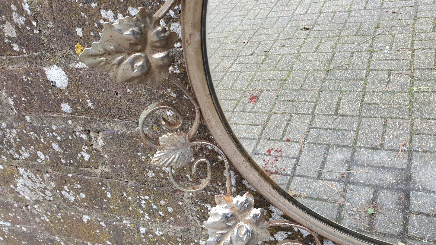 Classic Leaf Metal Vintage Retro1960’s Round Decorative Wall Mirror