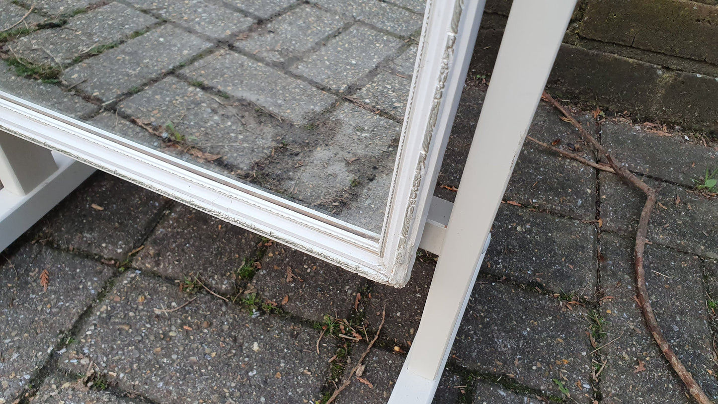 Vintage 70’s Retro Painted Cheval Mirror Swing White and Silver