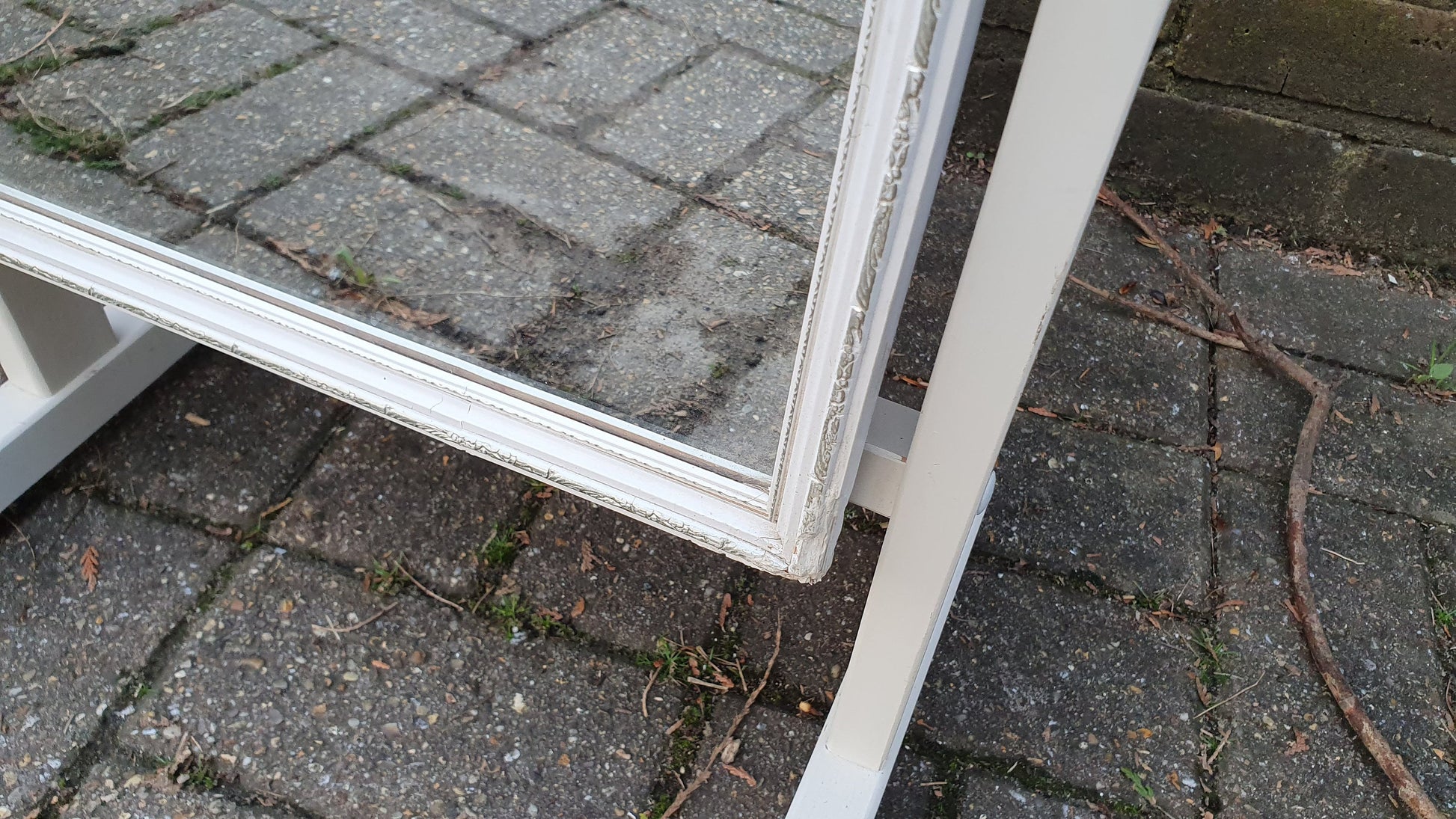 Vintage 70’s Retro Painted Cheval Mirror Swing White and Silver