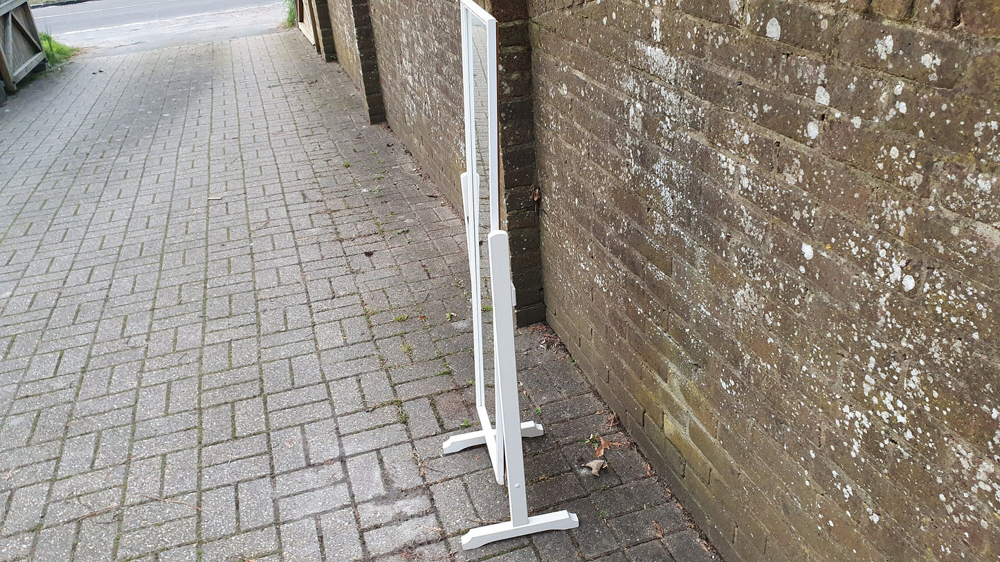 Vintage 70’s Retro Painted Cheval Mirror Swing White and Silver